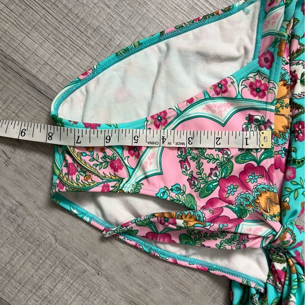 CIA.MARÍTIMA BRASIL Beaded Side Tie Floral Pink Turquoise Bikini Bottom Medium